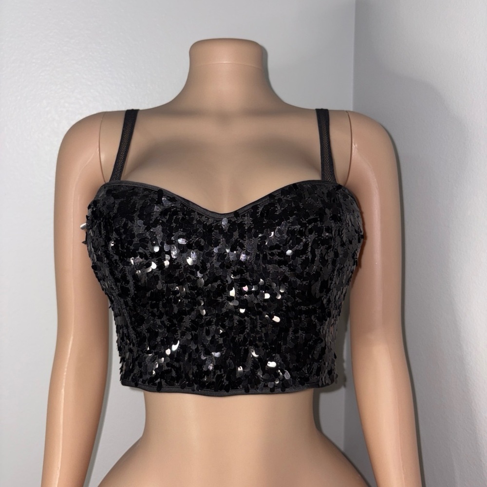 Black Sequin Crop Top